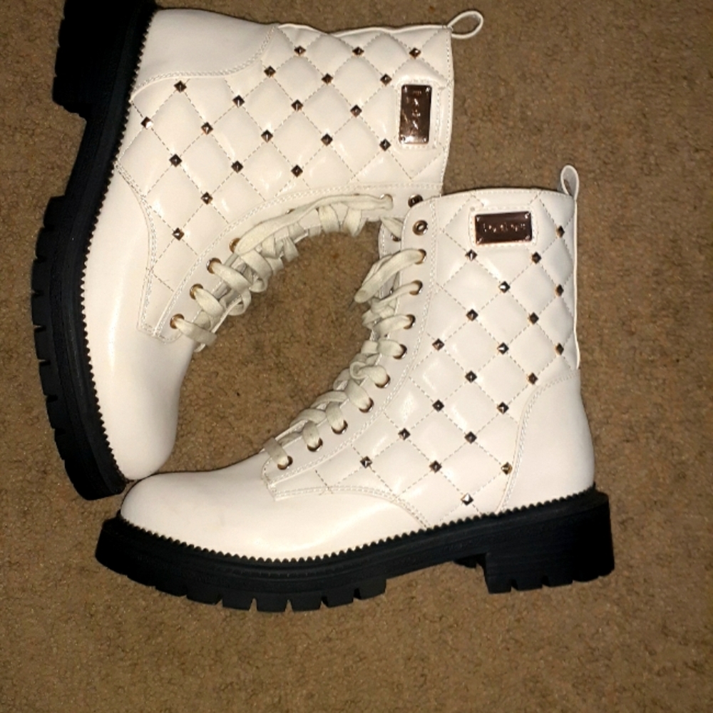BEBE Ivory studded lace up combat boots